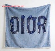 Christian Dior Blue Floral Sequin Embroidered Flannel Sofa Throw Blanket D474